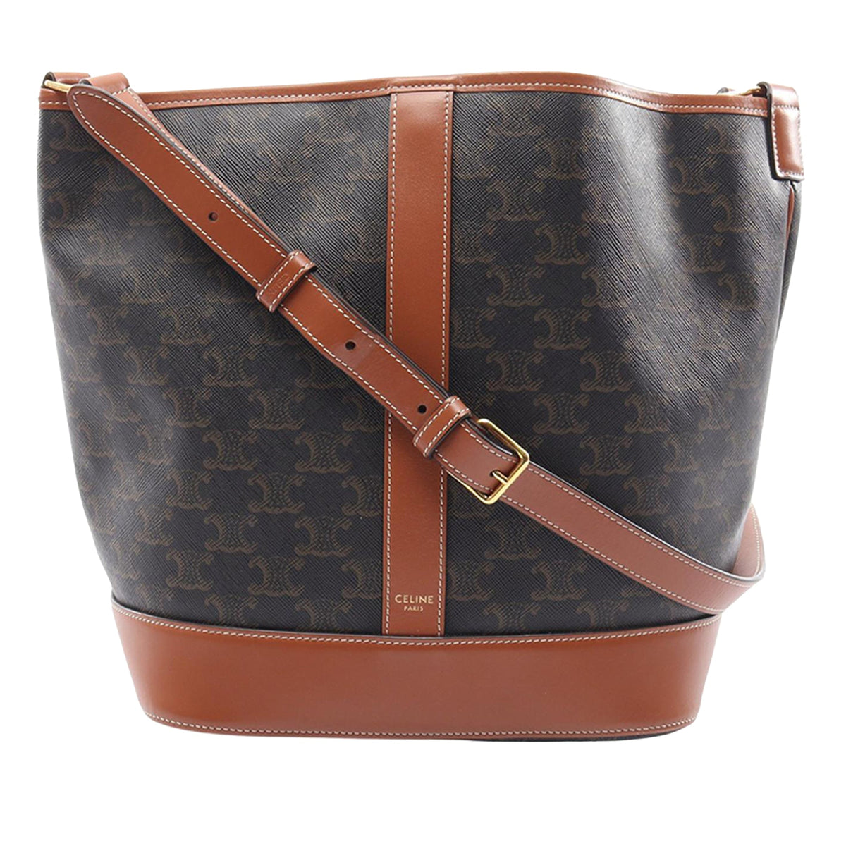 Celine Medium Triomphe Coated Canvas Bucket Bag — Brown