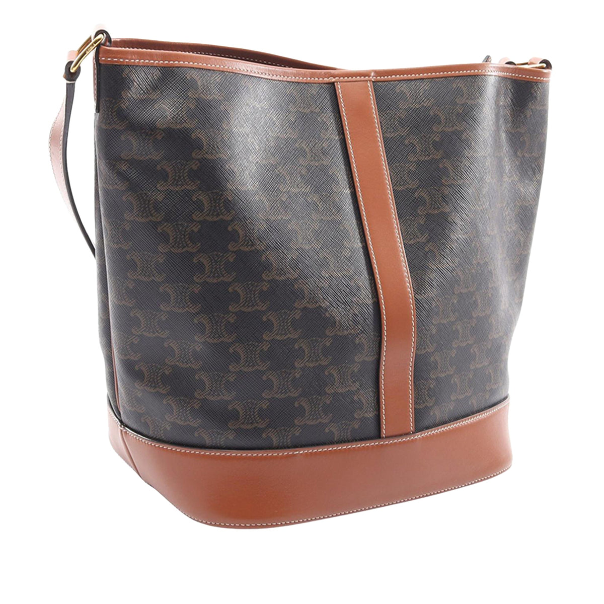 Celine Medium Triomphe Coated Canvas Bucket Bag — Brown