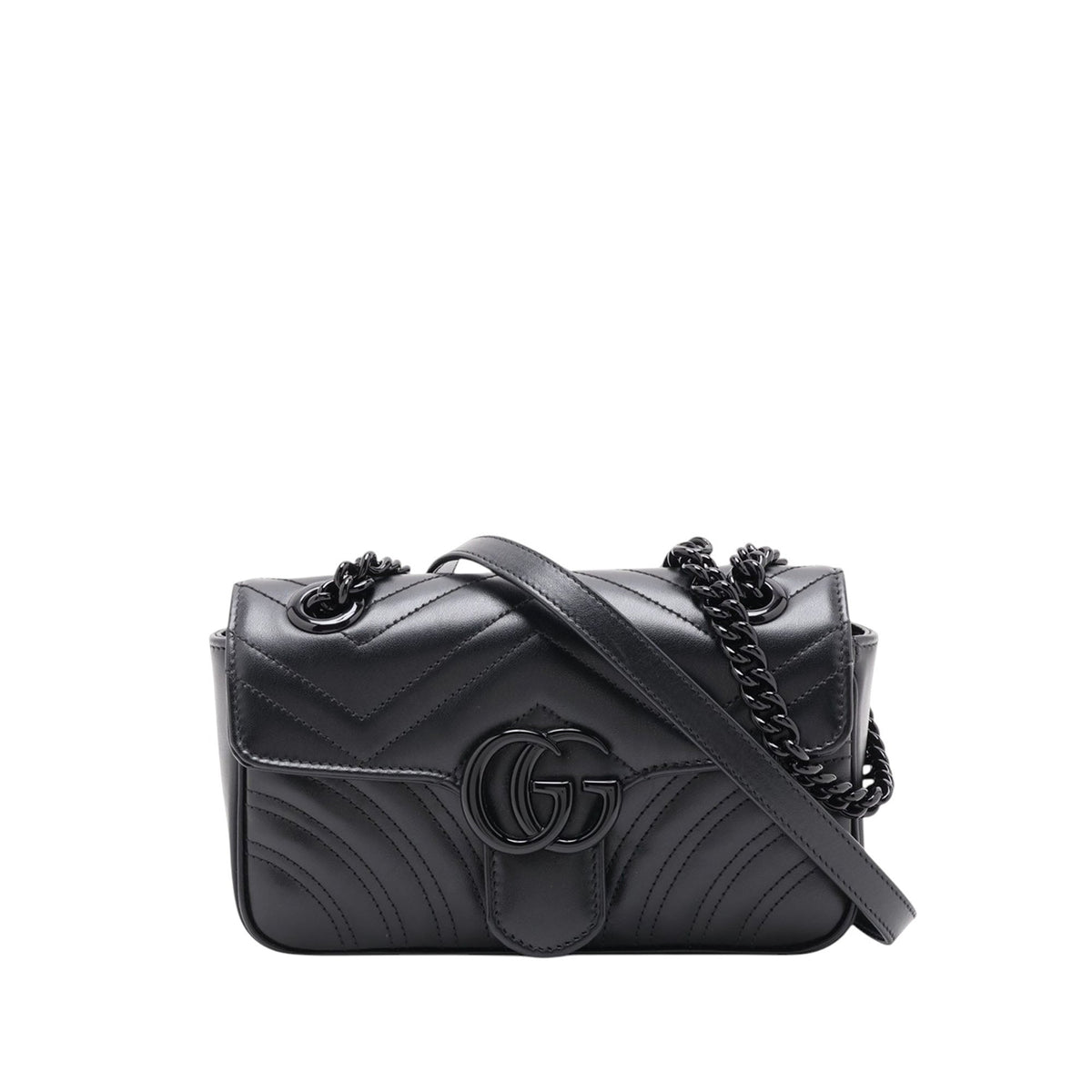 Gucci Small GG Marmont Matelasse Calfskin Monochrome Shoulder Bag — Black