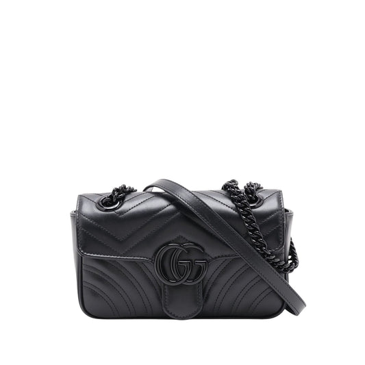 Gucci Small GG Marmont Matelasse Calfskin Monochrome Shoulder Bag — Black