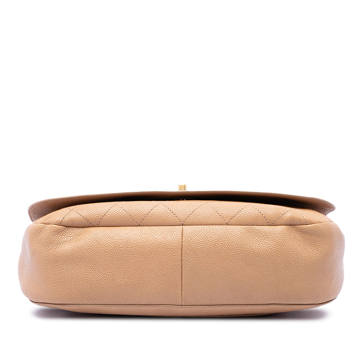 Chanel CC Stitched Caviar Turnlock Top Handle Flap — Beige