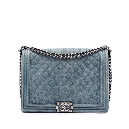 Chanel Large Quilted Denim Boy Flap