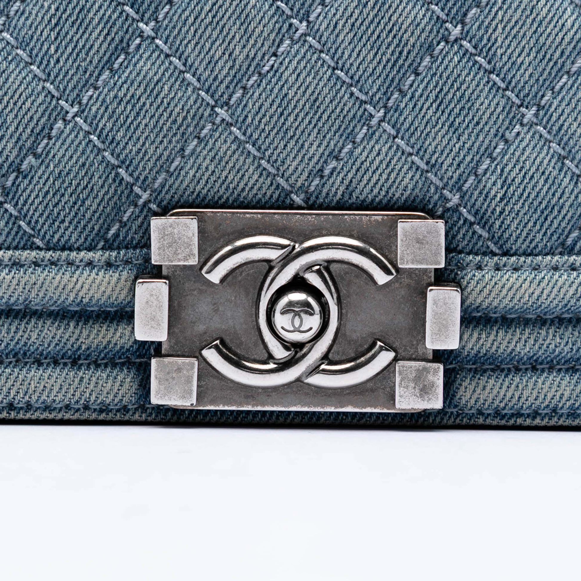 Chanel Large Quilted Denim Boy Flap