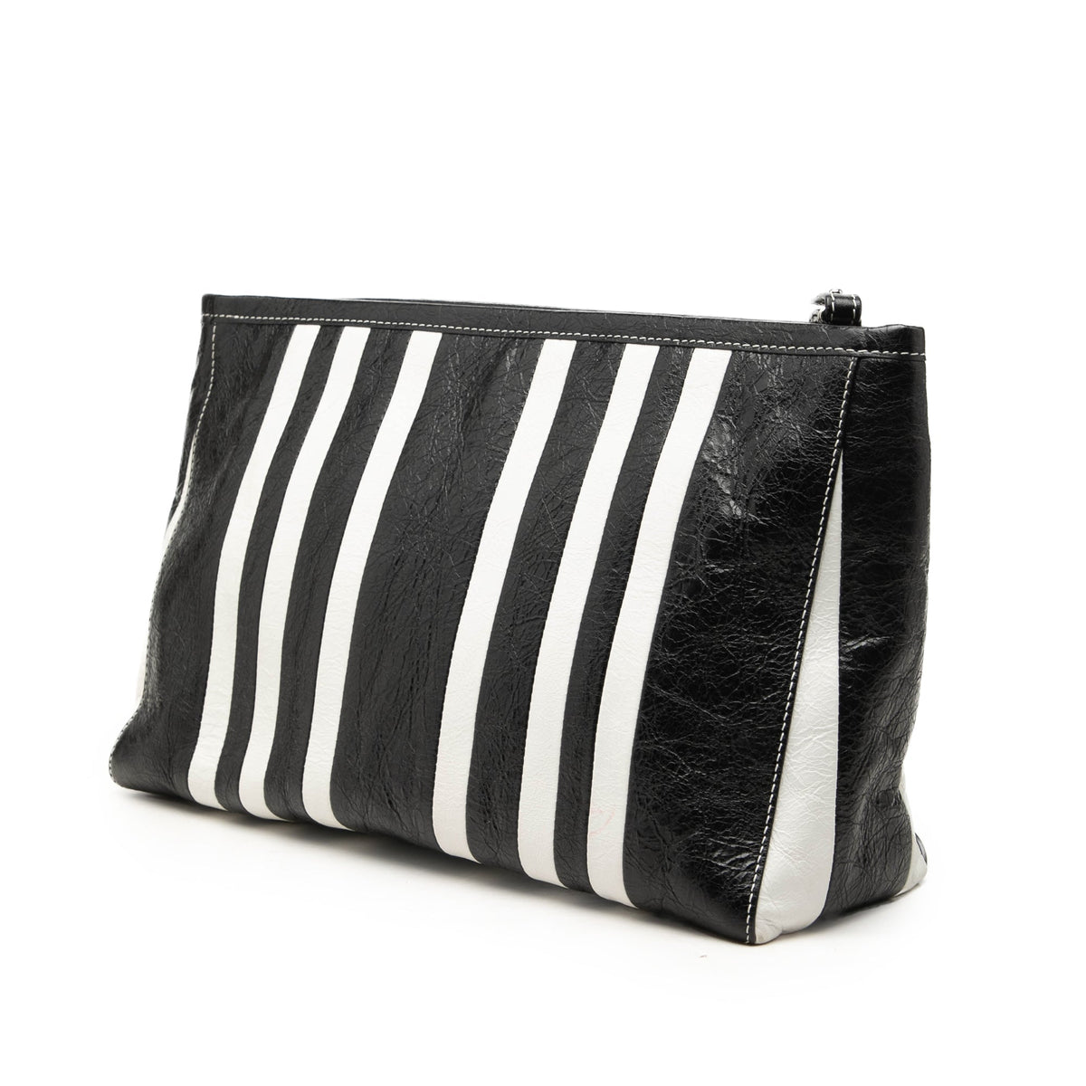 Balenciaga Small Lambskin Barbes Striped Patwork Zip Pouch — Black