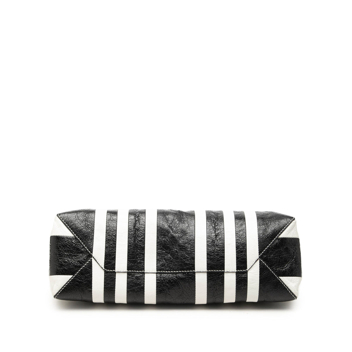 Balenciaga Small Lambskin Barbes Striped Patwork Zip Pouch — Black