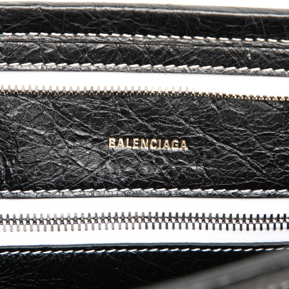 Balenciaga Small Lambskin Barbes Striped Patwork Zip Pouch — Black