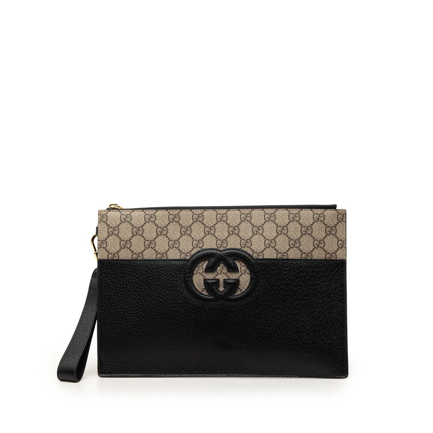 Gucci GG Supreme and Calfskin Cut Out Interlocking G Clutch