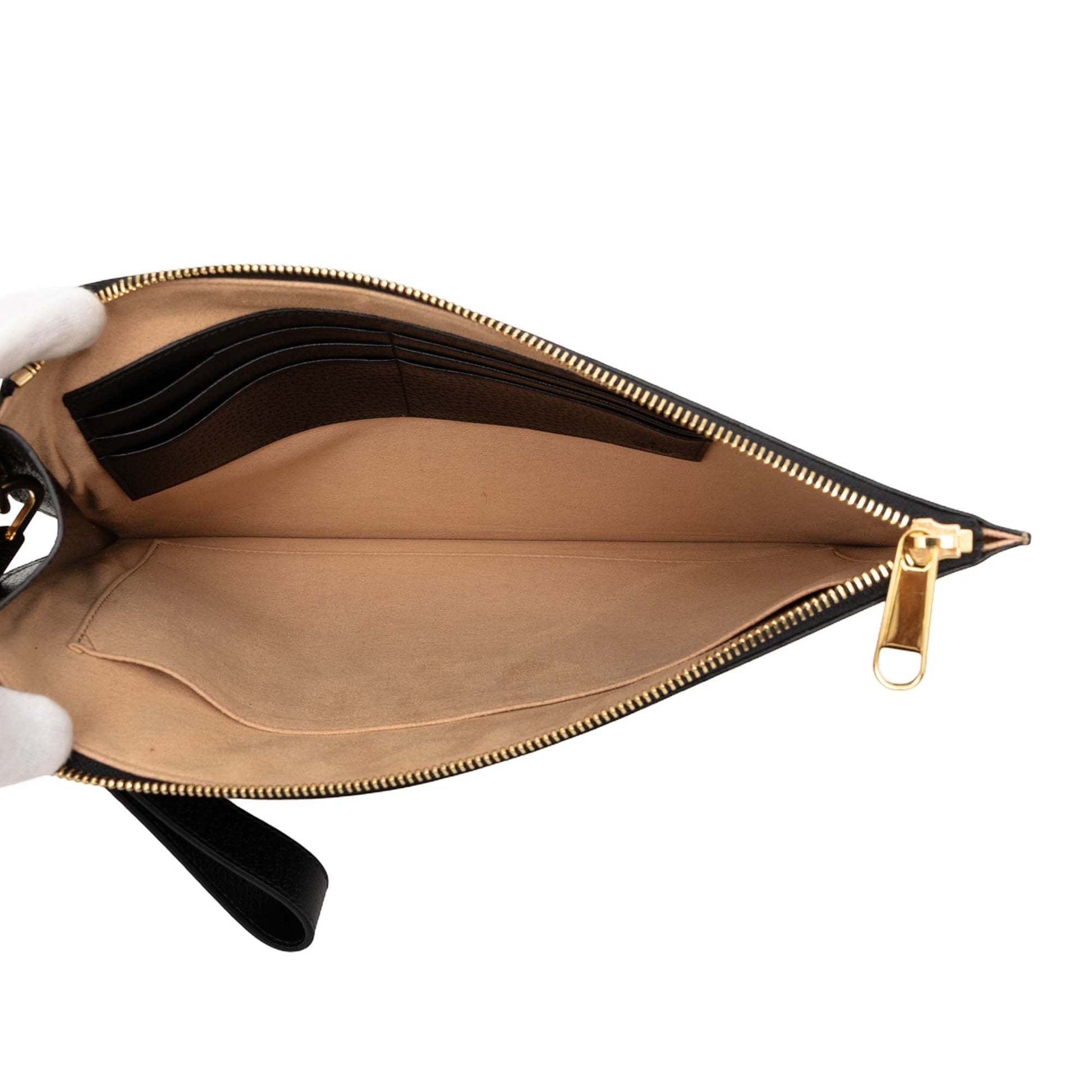 Gucci GG Supreme and Calfskin Cut Out Interlocking G Clutch