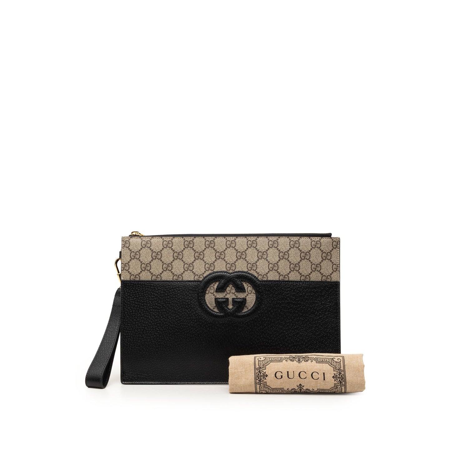 Gucci GG Supreme and Calfskin Cut Out Interlocking G Clutch