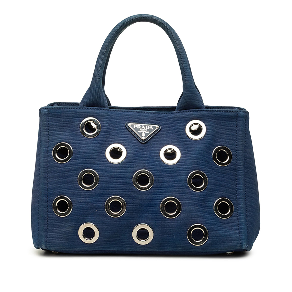 Prada Small Canvas Canapa Grommet Satchel — Blue