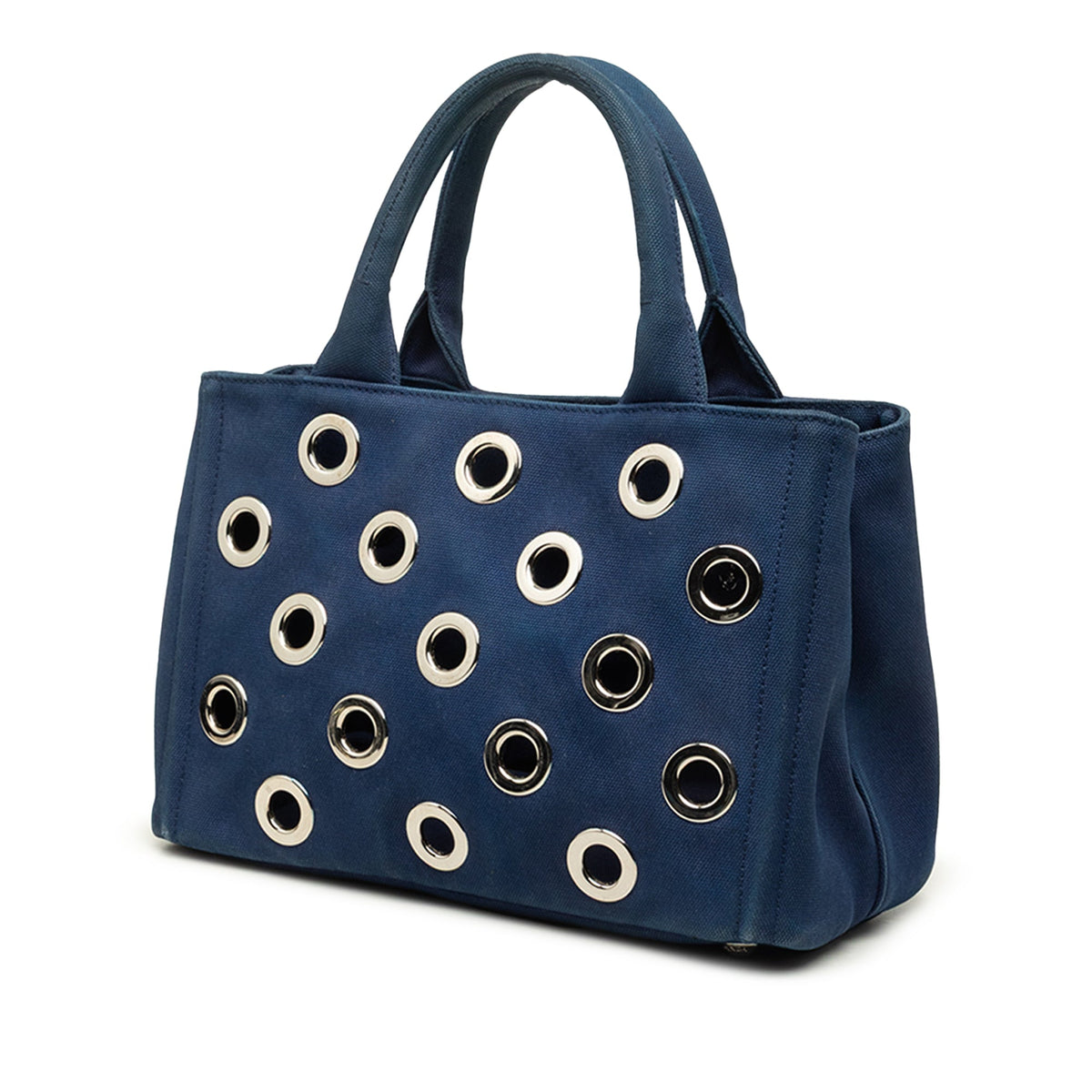 Prada Small Canvas Canapa Grommet Satchel — Blue