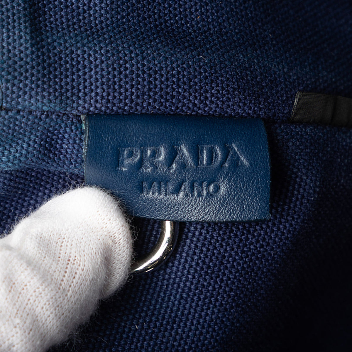 Prada Small Canvas Canapa Grommet Satchel — Blue