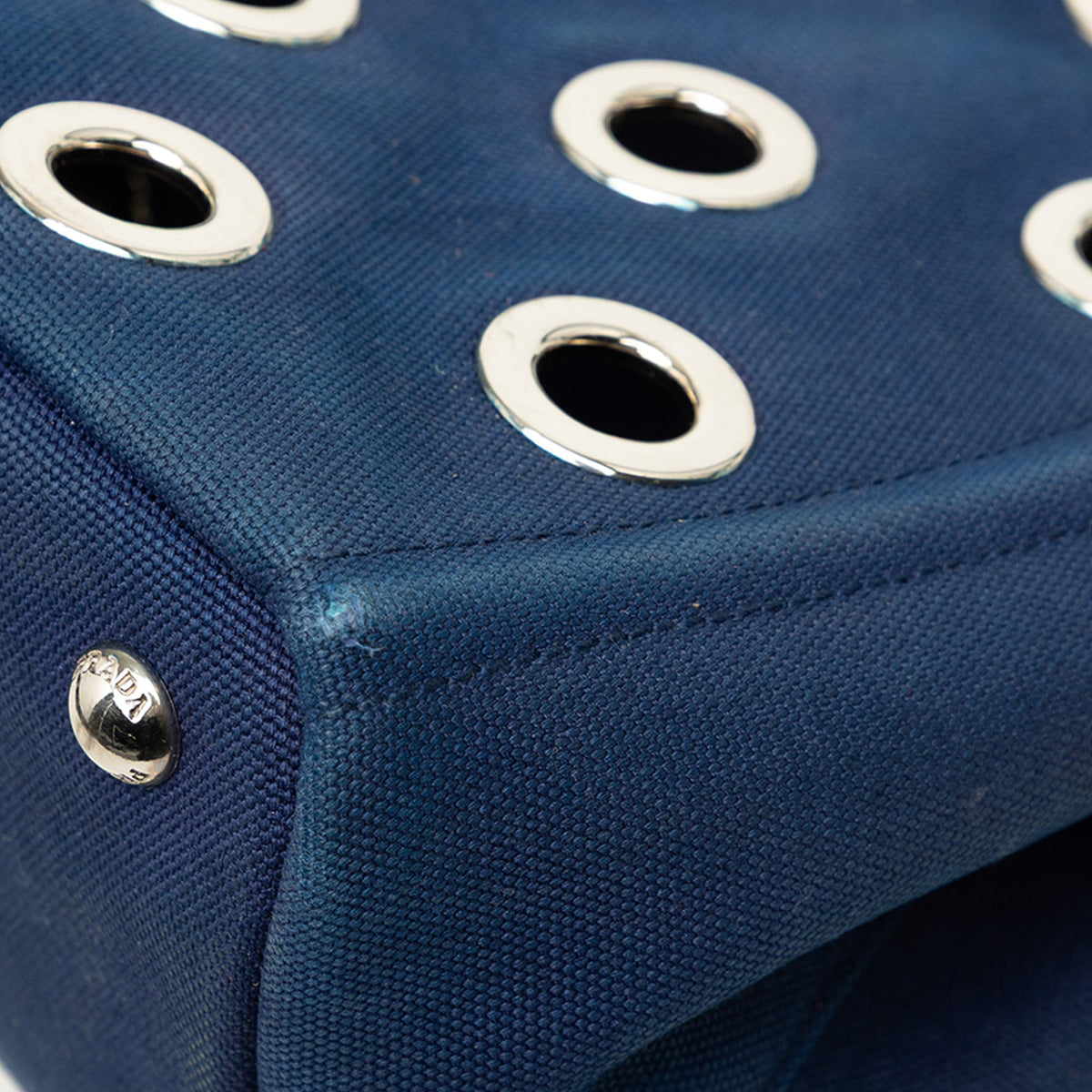Prada Small Canvas Canapa Grommet Satchel — Blue