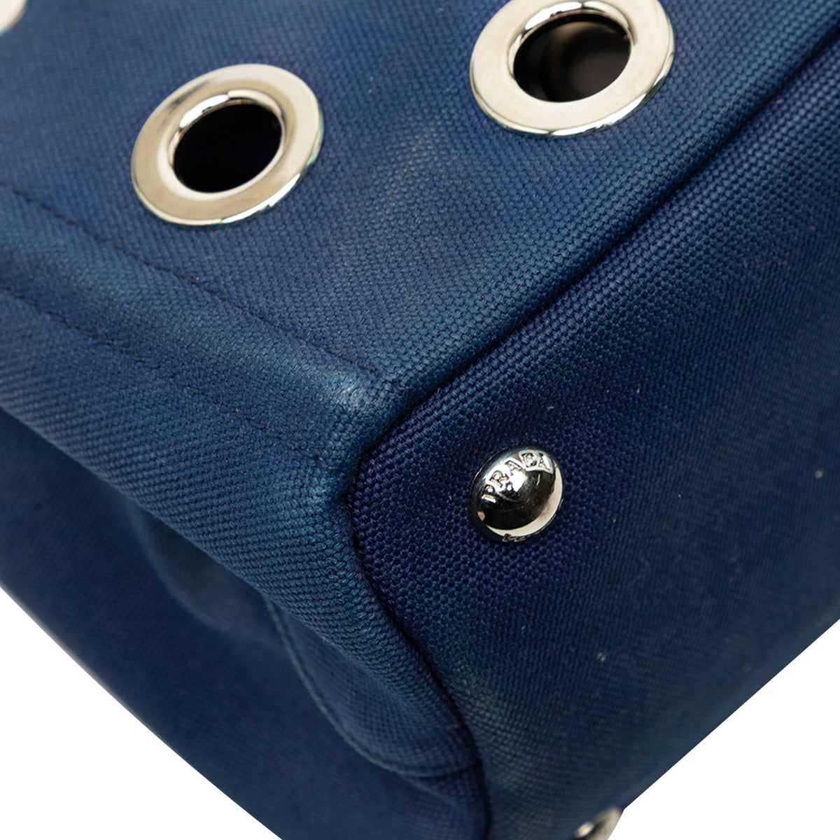 Prada Small Canvas Canapa Grommet Satchel — Blue