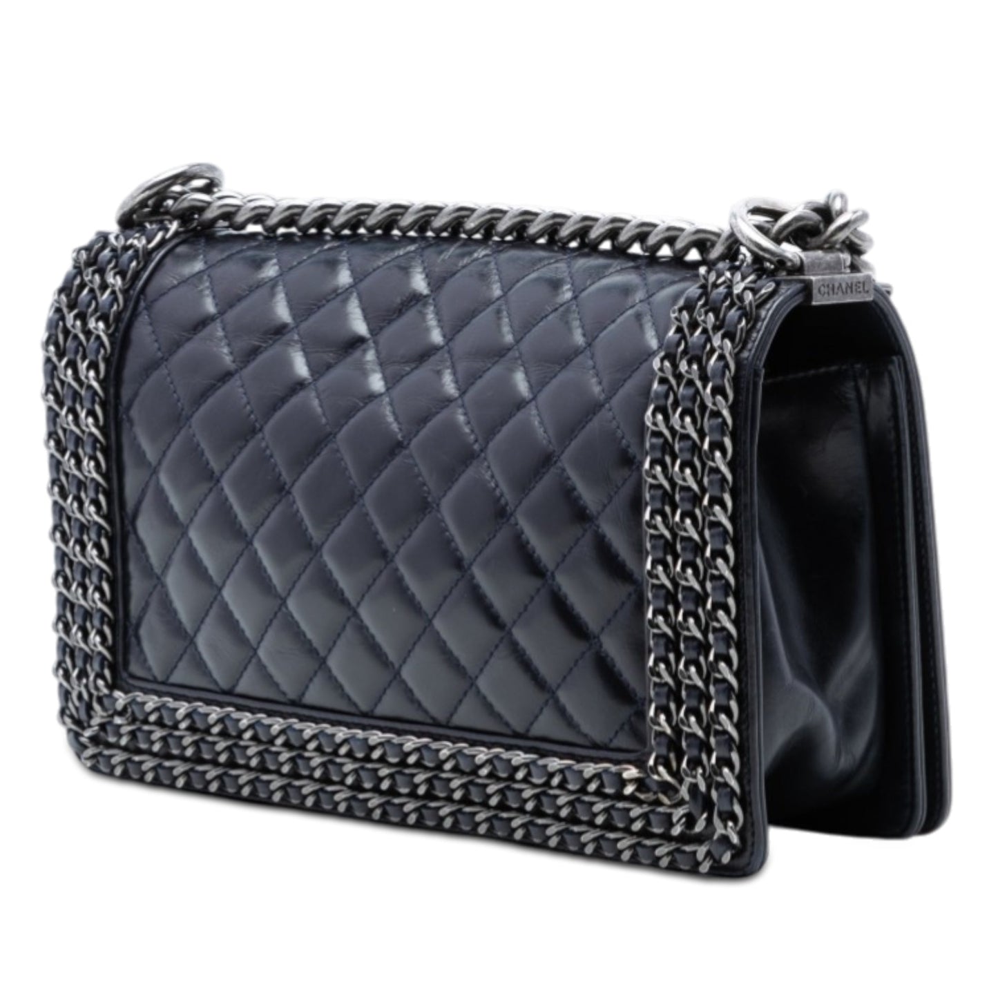 Old Medium Quilted Glazed Calfskin Chain Around Boy Flap