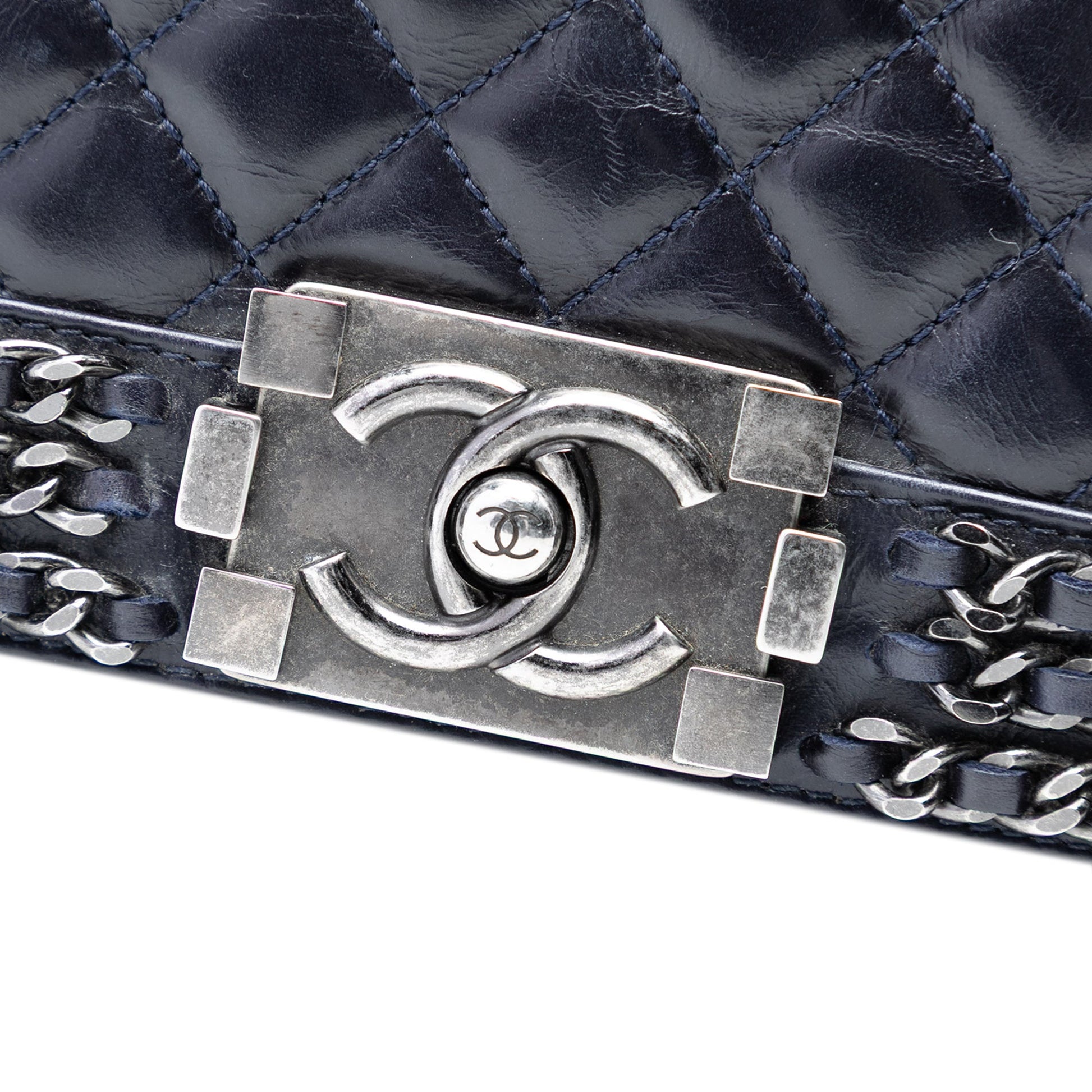 Old Medium Quilted Glazed Calfskin Chain Around Boy Flap