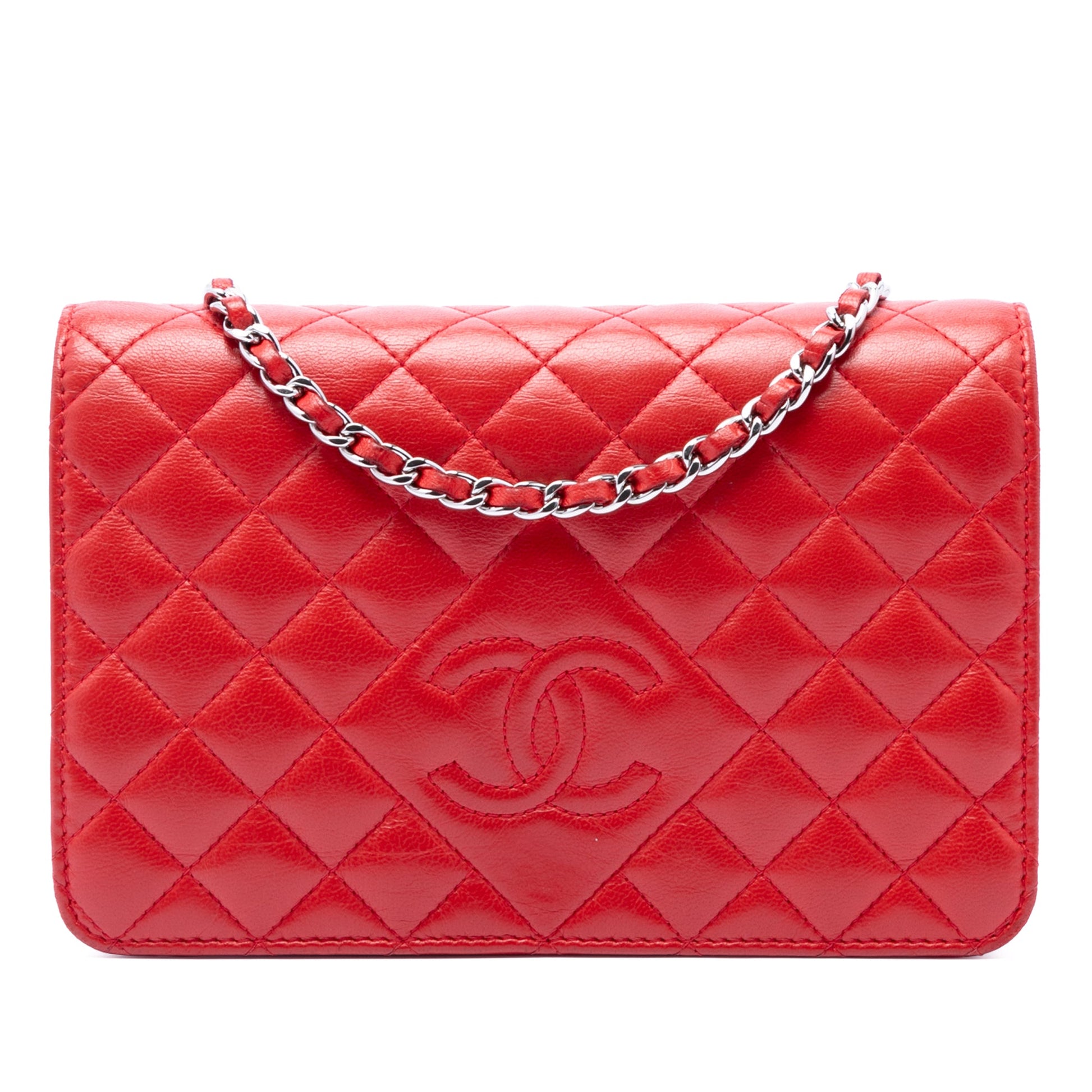 Chanel Stitched CC Quilted Lambskin Wallet on Chain
