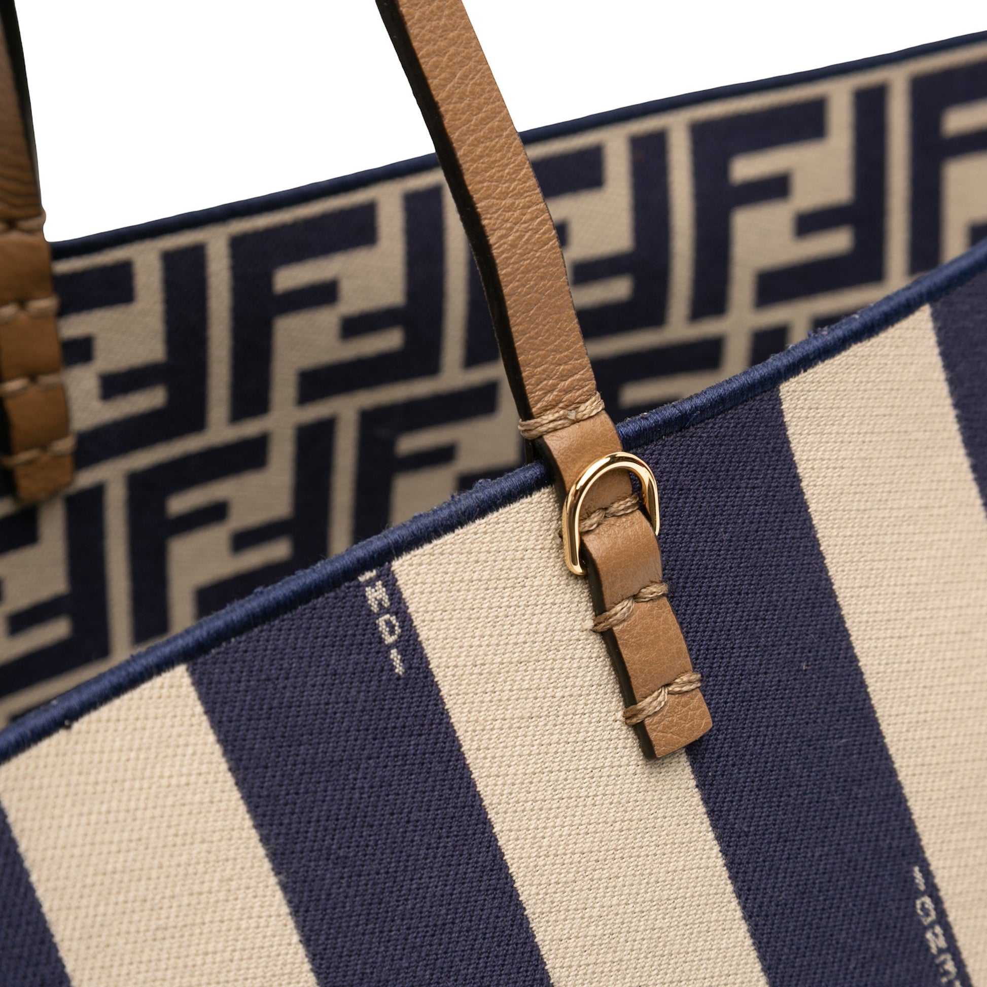 Fendi Large Zucca Canvas Pequin Striped Reversible Roll Tote