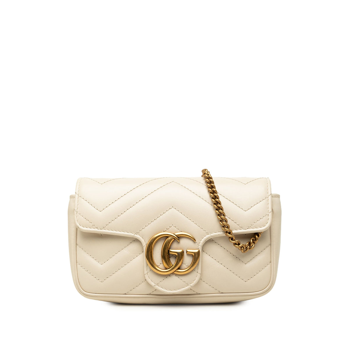 Gucci Mini GG Marmont Matelasse Calfskin Flap Crossbody — White