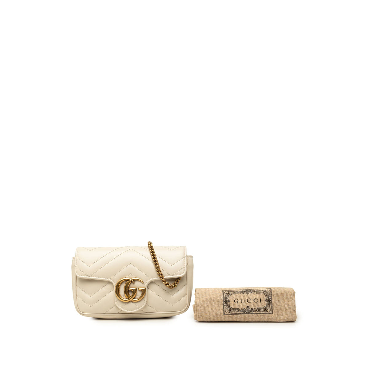 Gucci Mini GG Marmont Matelasse Calfskin Flap Crossbody — White