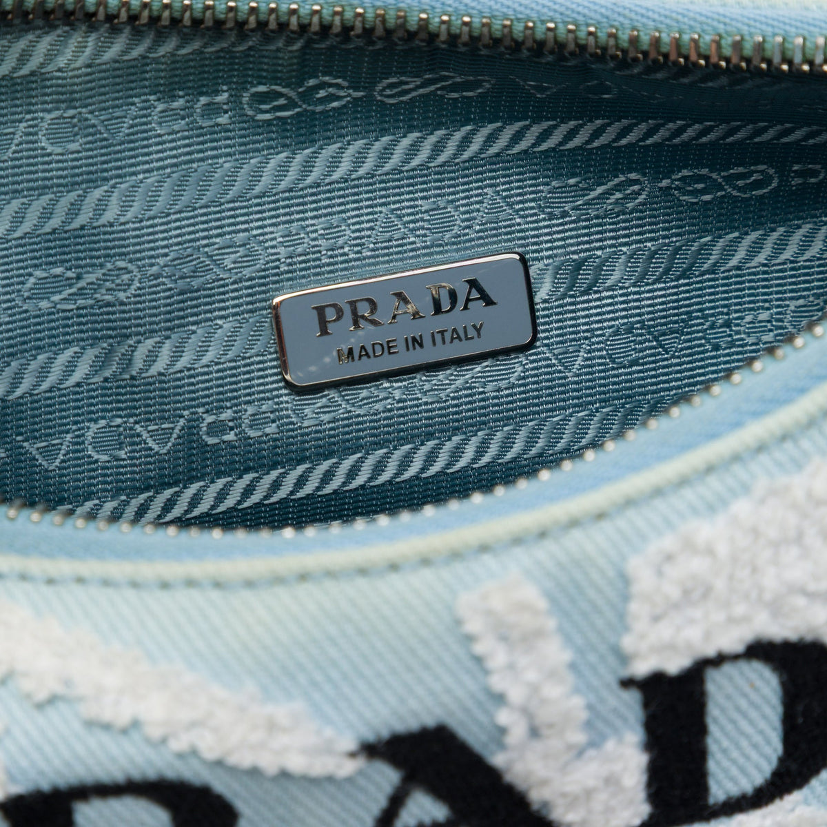 Prada Mini Embroidered Drill Re Edition 2000 Shoulder Bag — Blue