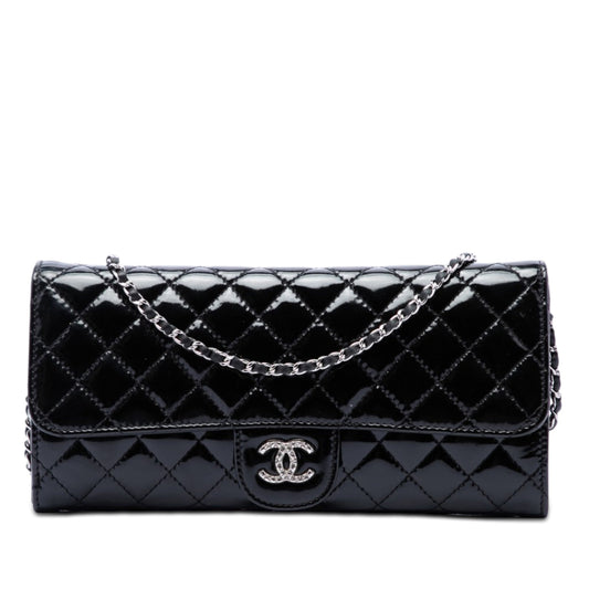 Chanel Quilted Patent Brilliant East West Flap Clutch with Chain
