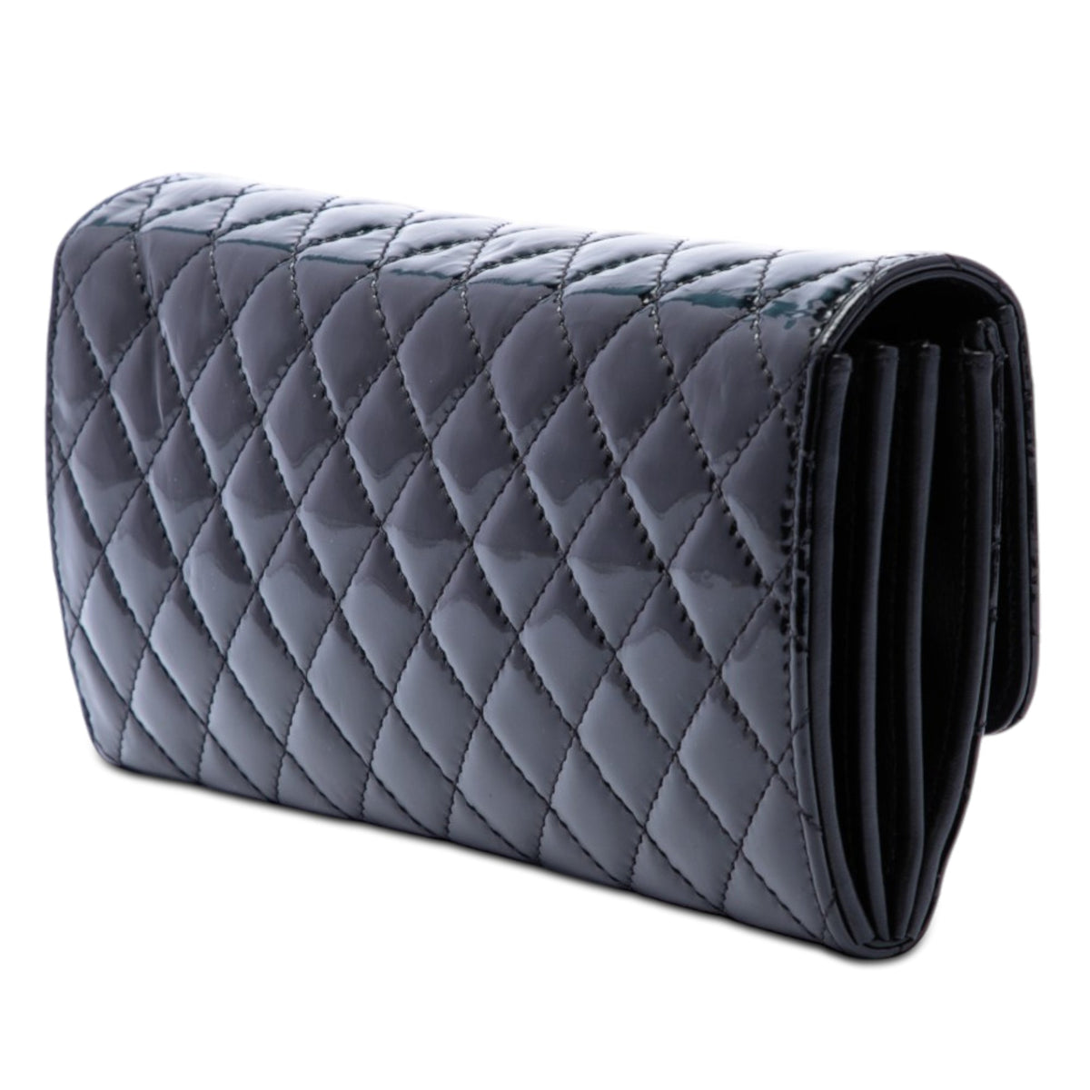 Chanel Quilted Patent Brilliant East West Flap Clutch with Chain