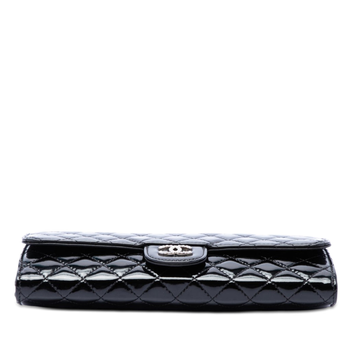 Chanel Quilted Patent Brilliant East West Flap Clutch with Chain