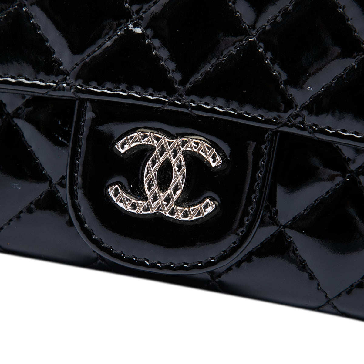 Chanel Quilted Patent Brilliant East West Flap Clutch with Chain