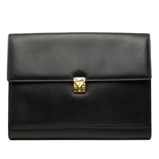 Saint Laurent Leather Dunhill Oxford Lock Clutch — Black