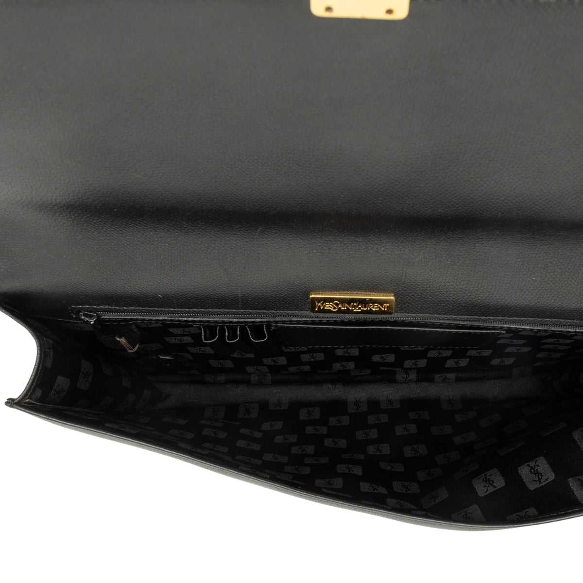 Saint Laurent Leather Dunhill Oxford Lock Clutch — Black