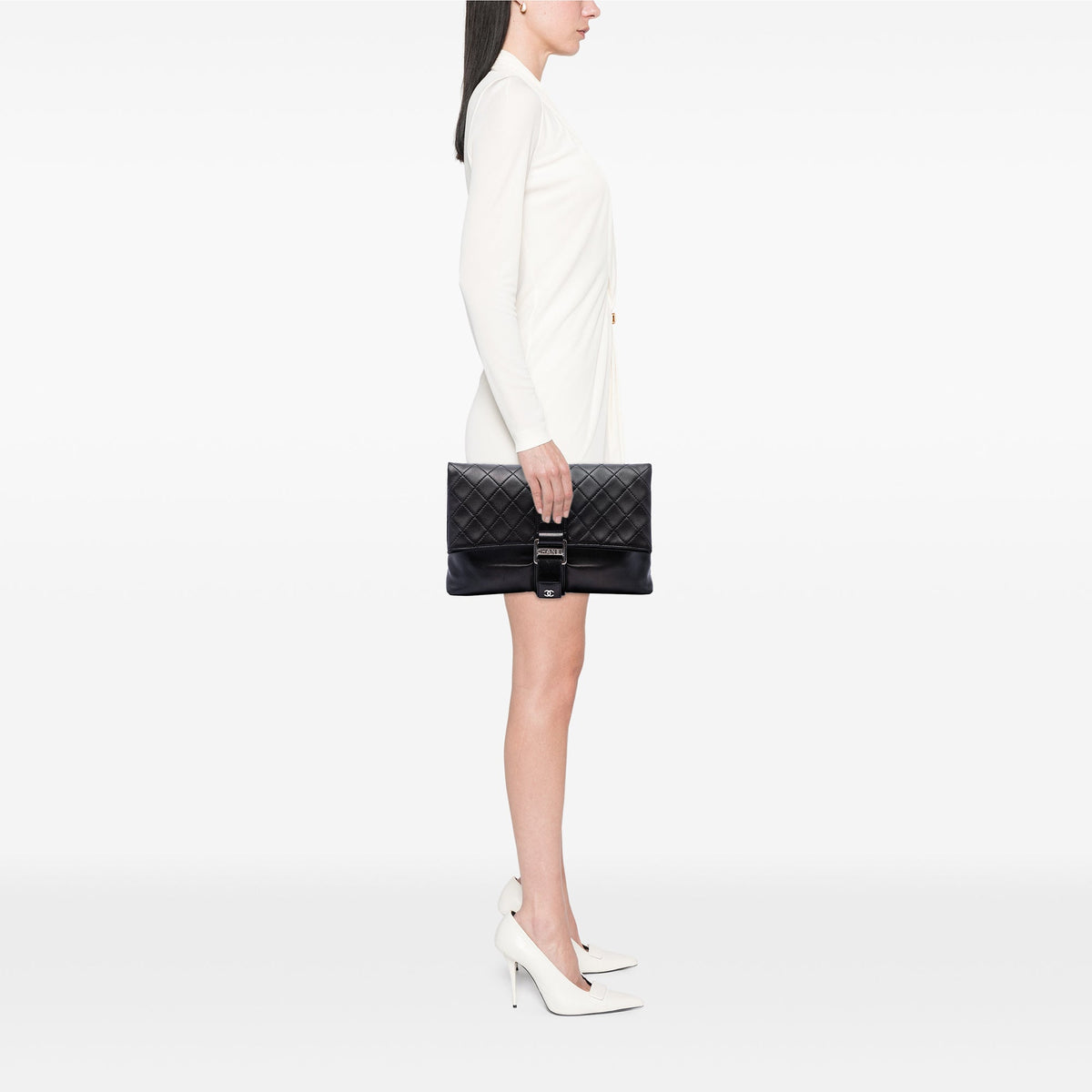 Chanel Quilted Lambskin Grip Clutch