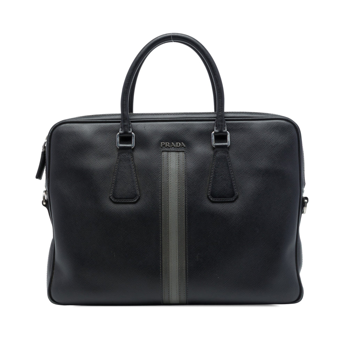 Prada Saffiano Striped Business Bag — Black