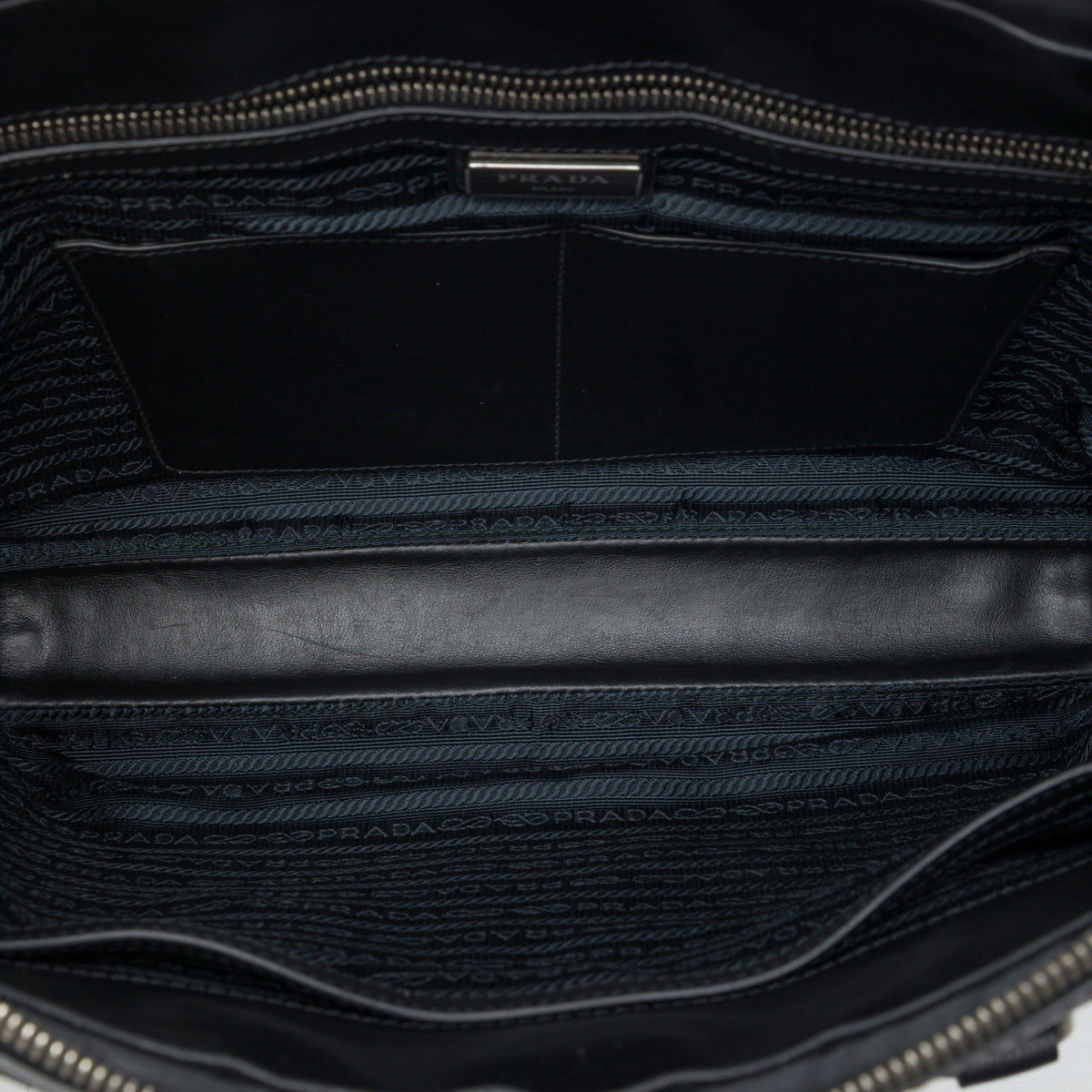 Prada Saffiano Striped Business Bag — Black