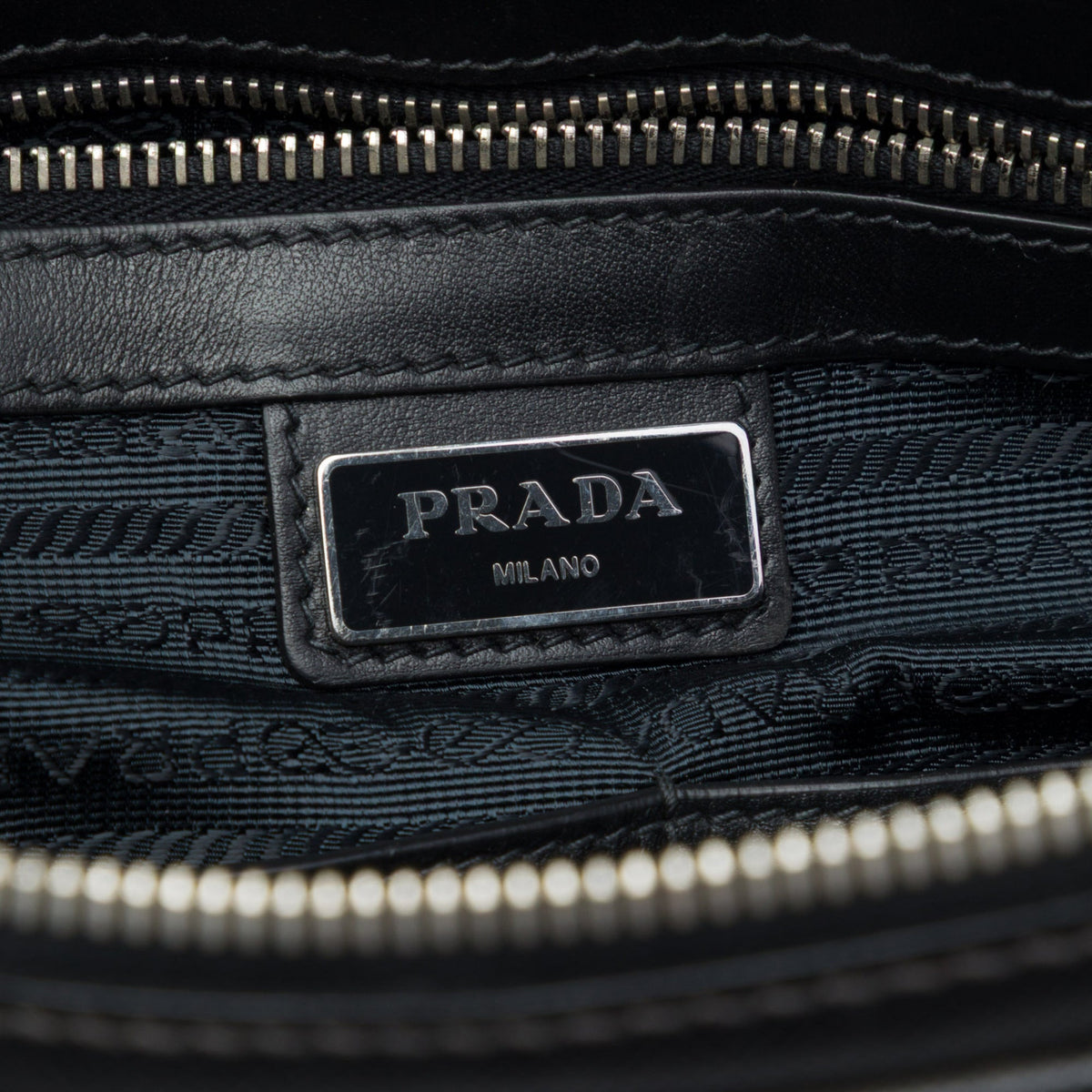 Prada Saffiano Striped Business Bag — Black