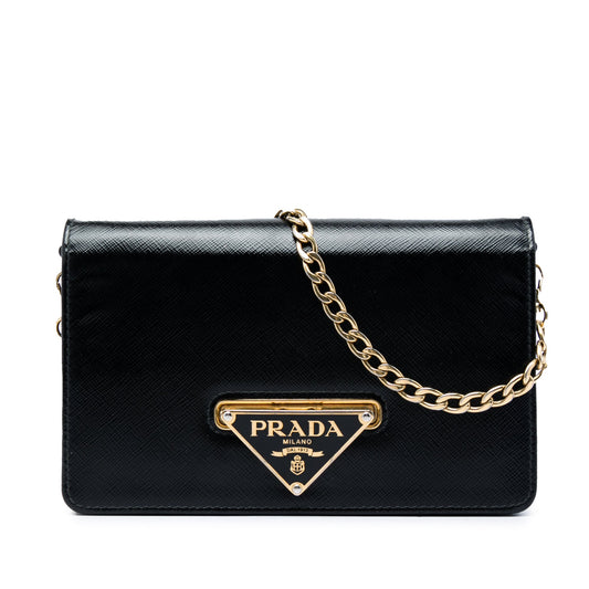 Prada Saffiano Vernice Flip Lock Wallet on Chain Clutch
