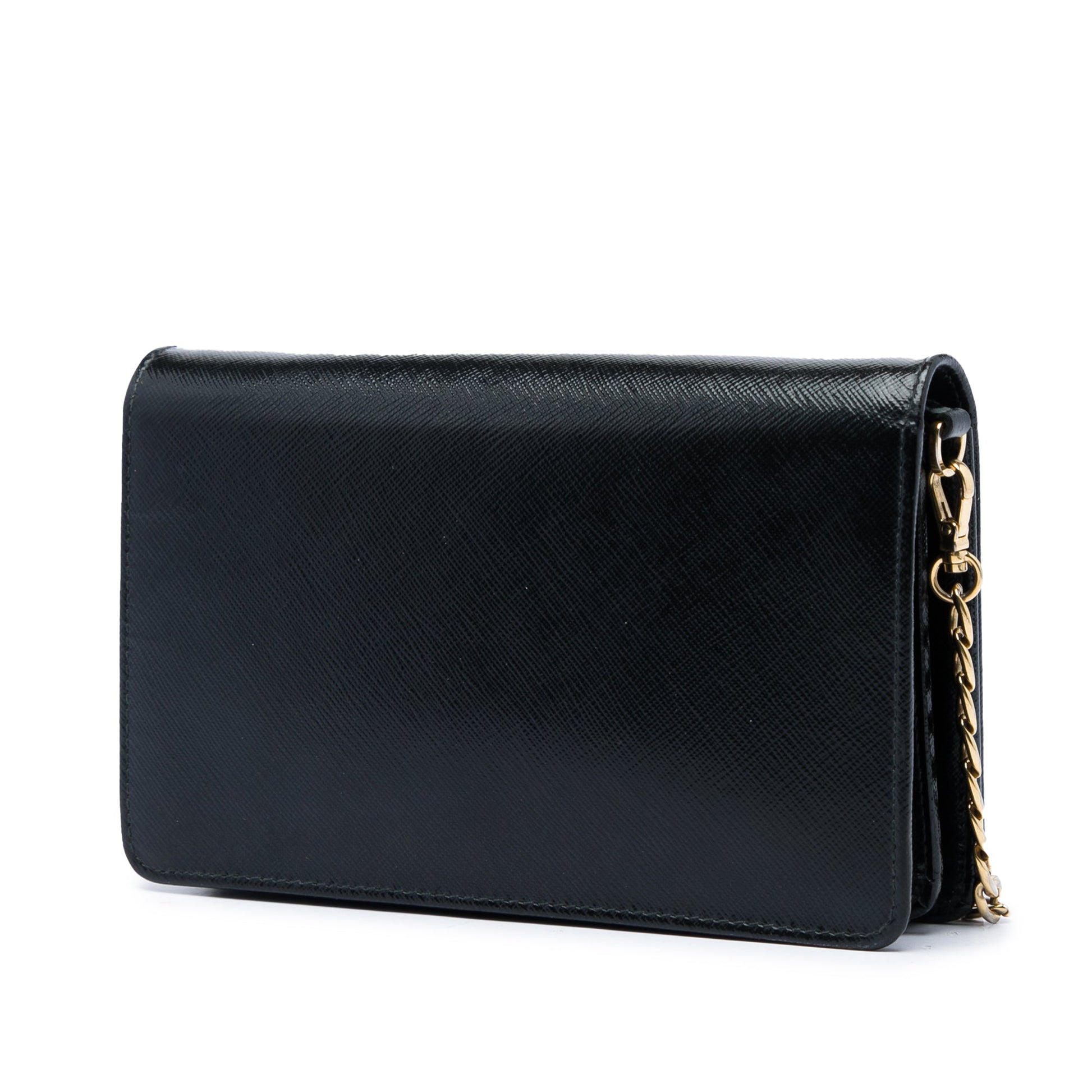 Prada Saffiano Vernice Flip Lock Wallet on Chain Clutch