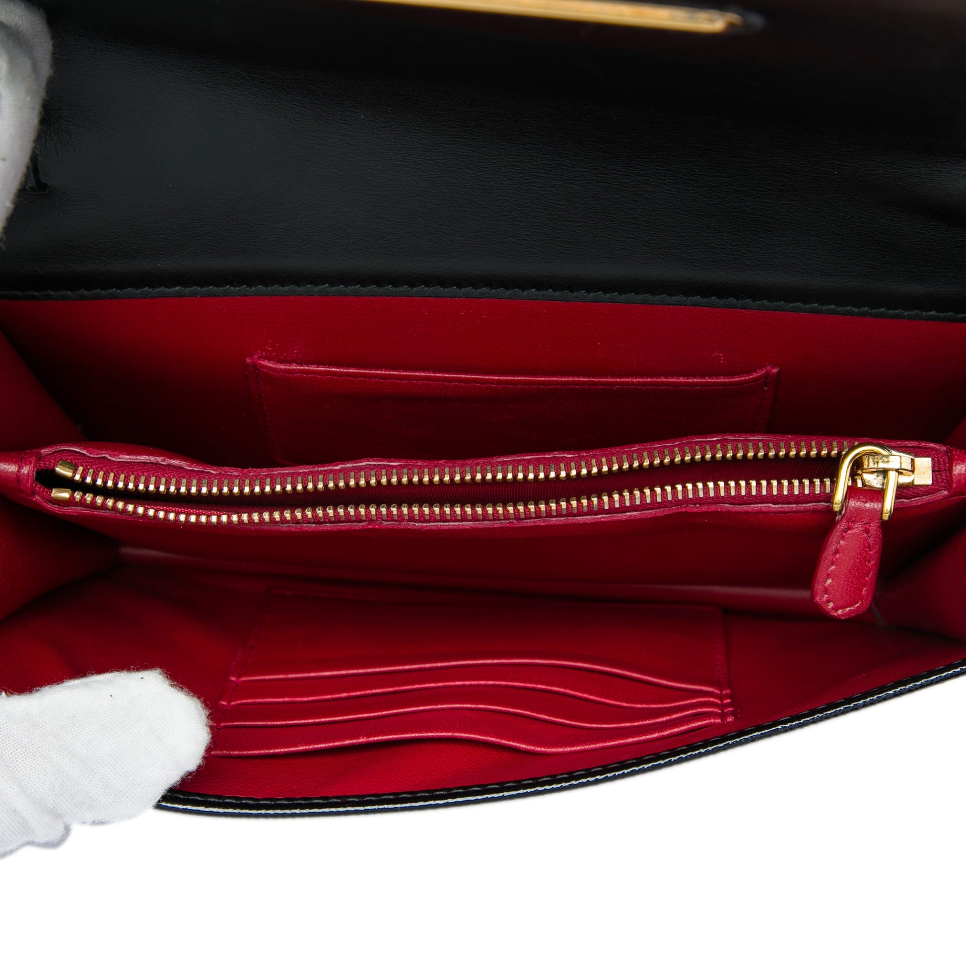 Prada Saffiano Vernice Flip Lock Wallet on Chain Clutch