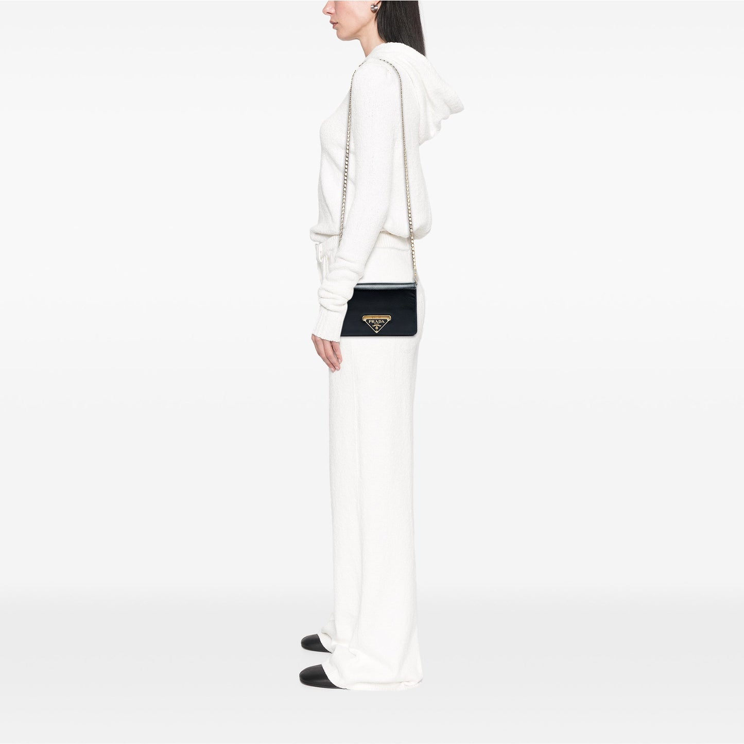 Prada Saffiano Vernice Flip Lock Wallet on Chain Clutch