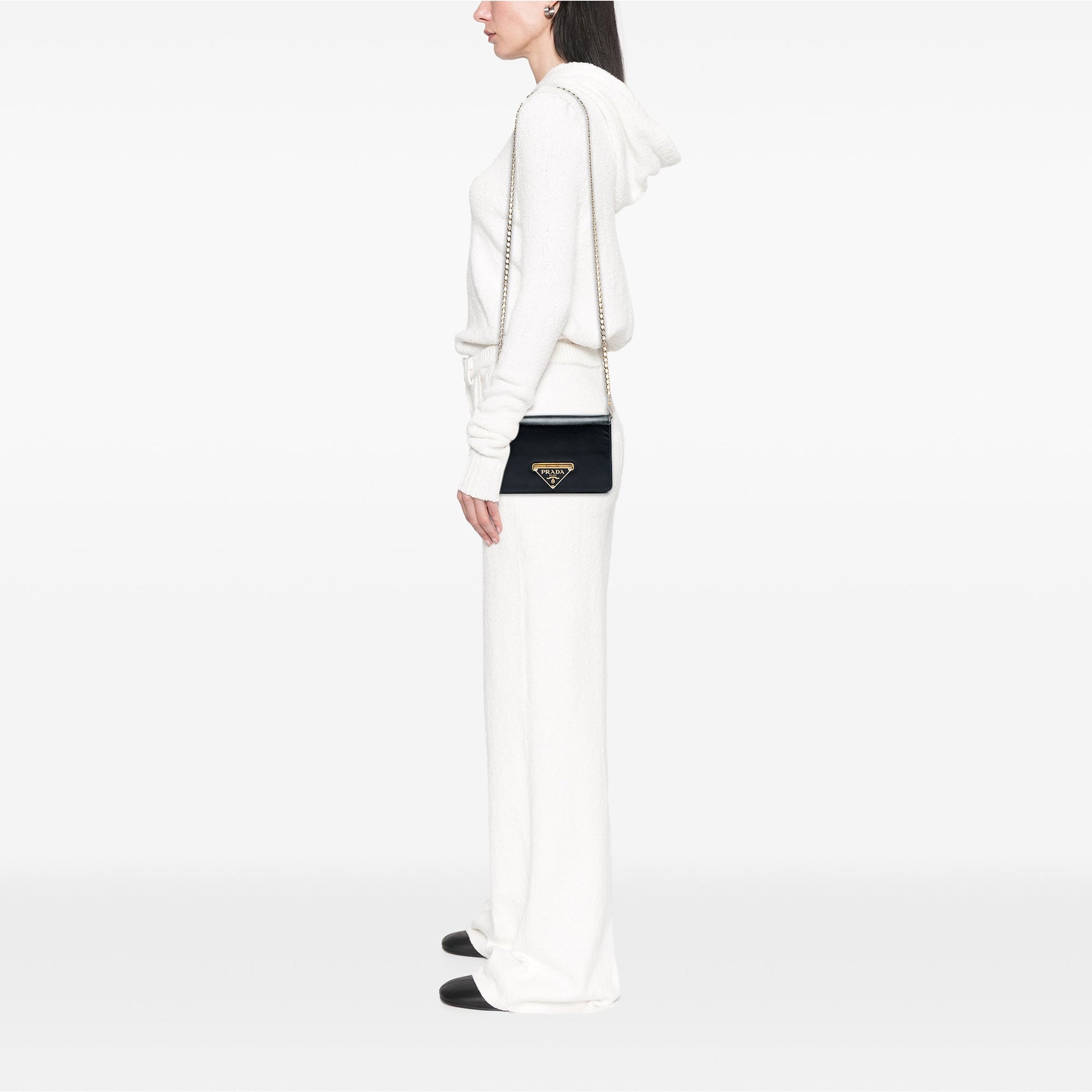 Prada Saffiano Vernice Flip Lock Wallet on Chain Clutch