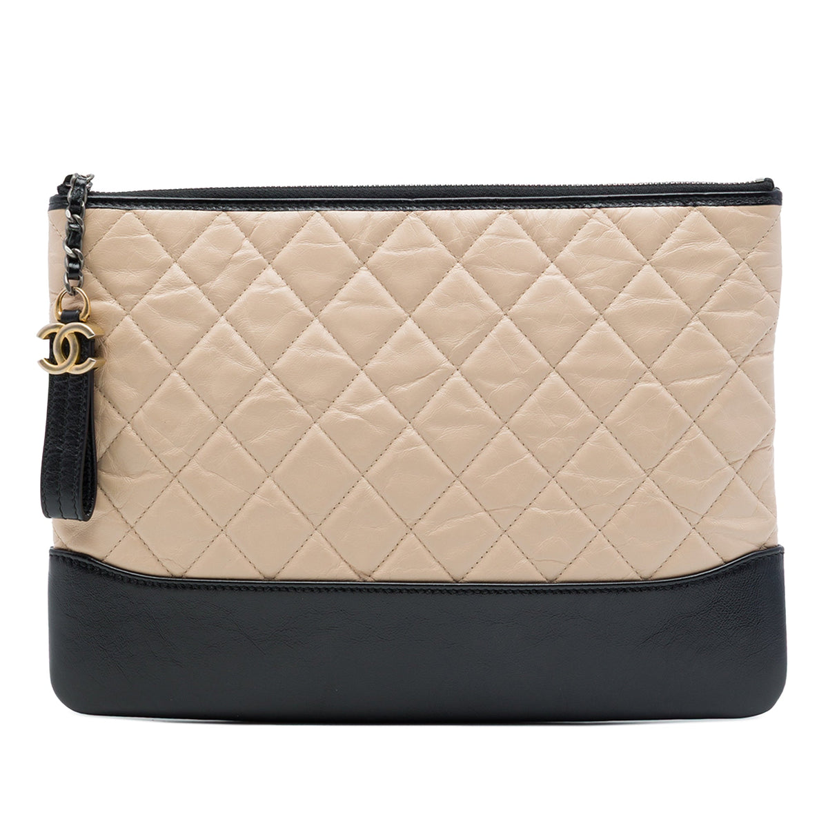 Chanel Medium Bicolor Quilted Aged Calfskin Gabrielle O Case Clutch — Beige