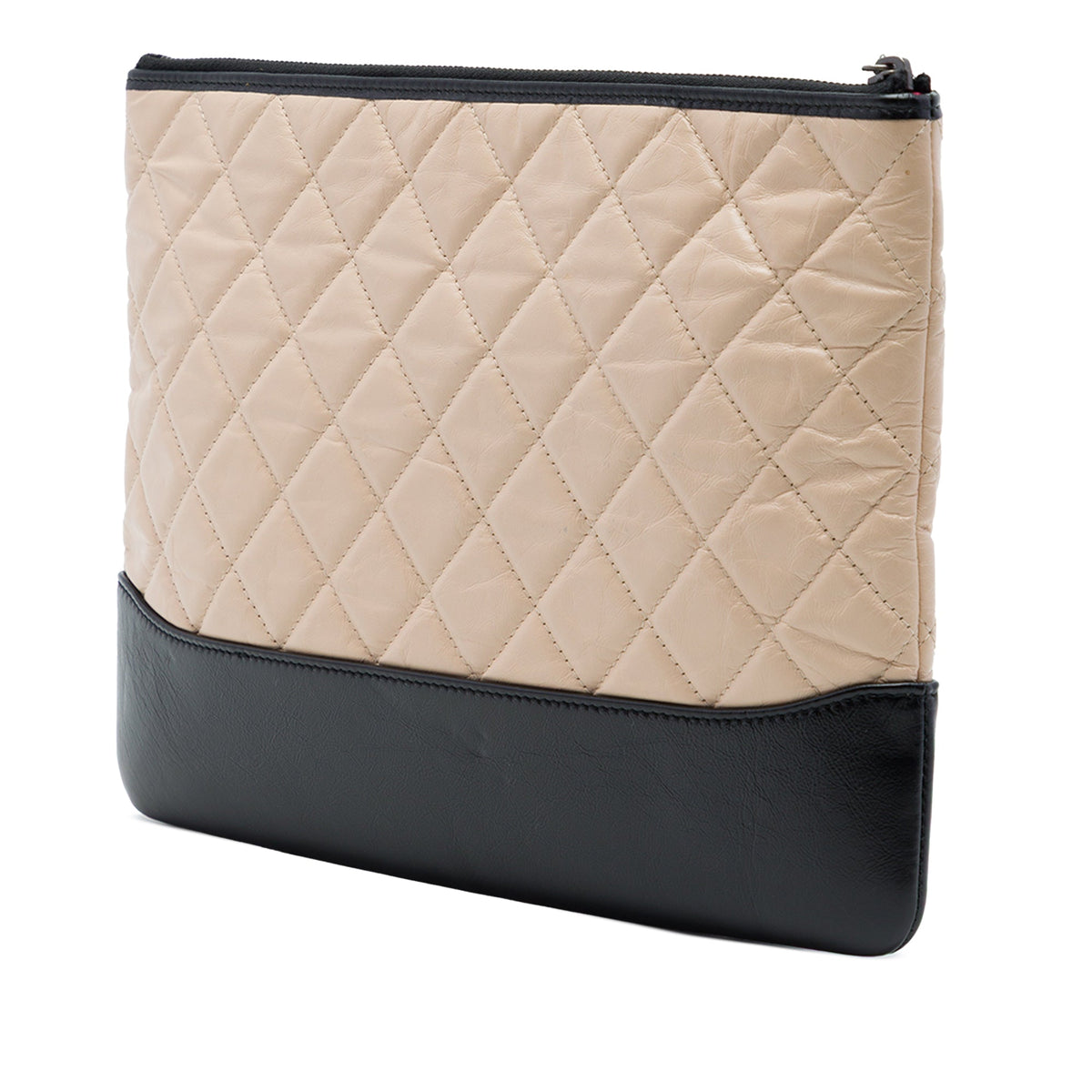 Chanel Medium Bicolor Quilted Aged Calfskin Gabrielle O Case Clutch — Beige