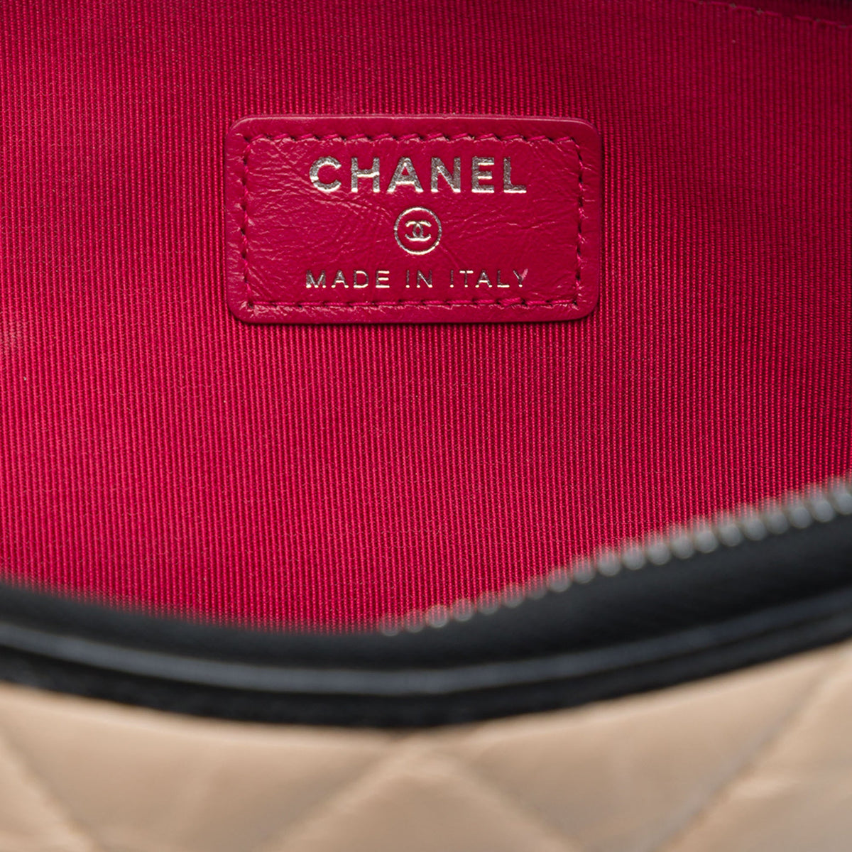 Chanel Medium Bicolor Quilted Aged Calfskin Gabrielle O Case Clutch — Beige