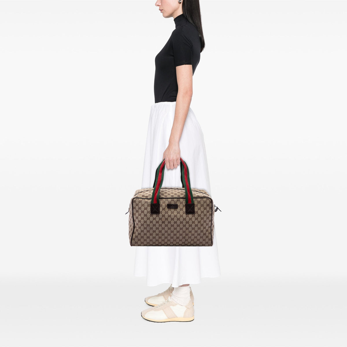 Gucci GG Canvas Web Duffle Bag — Beige