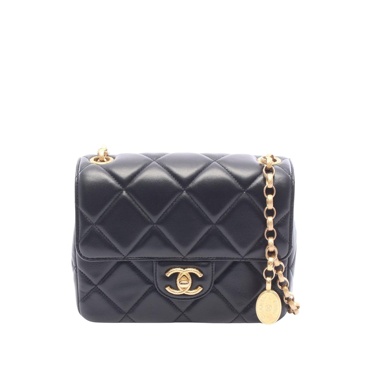 Chanel Mini Square Quilted Lambskin Bijoux Logo Chain Flap — Black