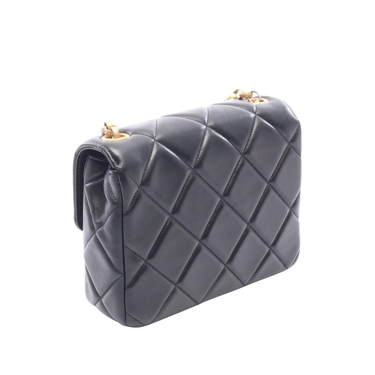 Chanel Mini Square Quilted Lambskin Bijoux Logo Chain Flap — Black