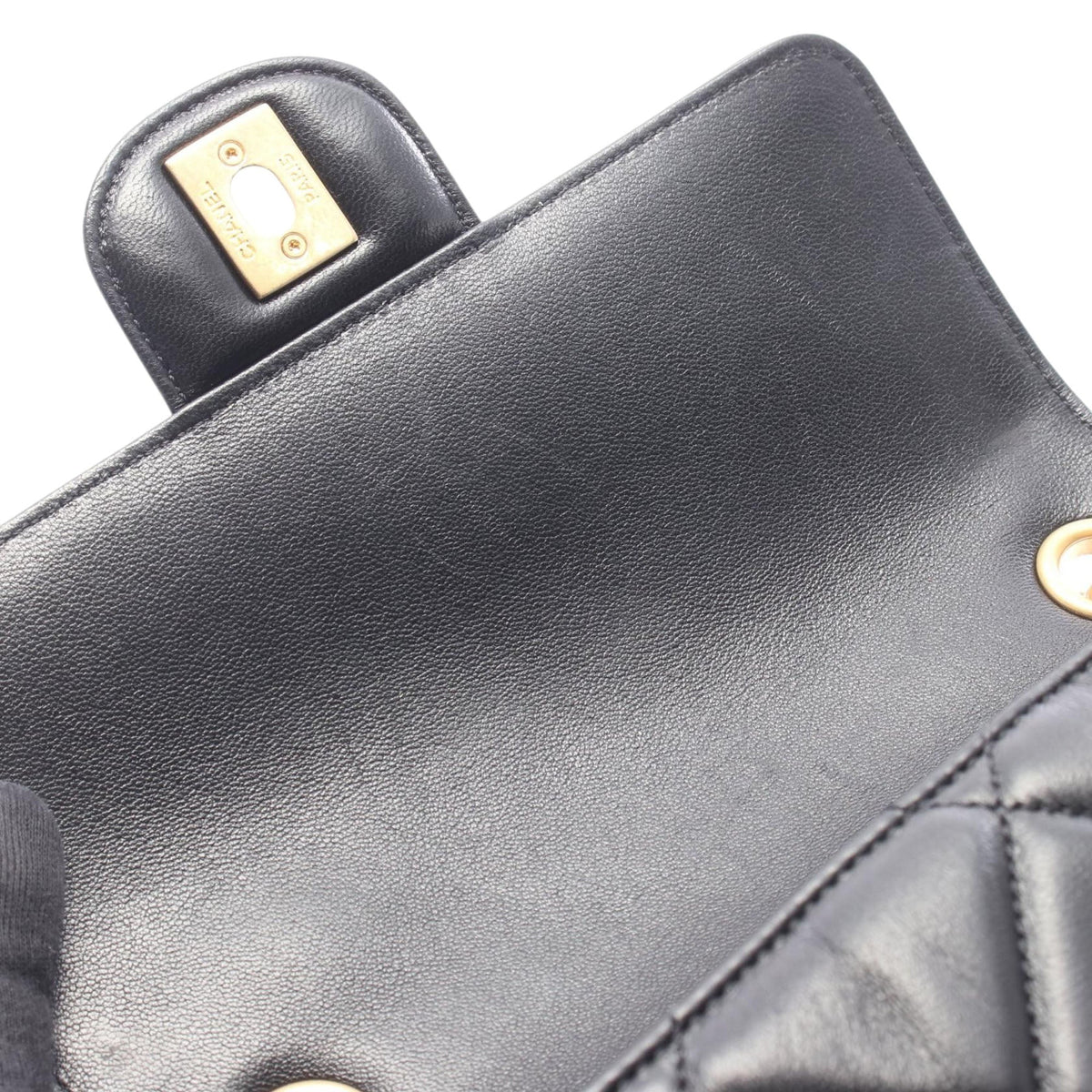 Chanel Mini Square Quilted Lambskin Bijoux Logo Chain Flap — Black