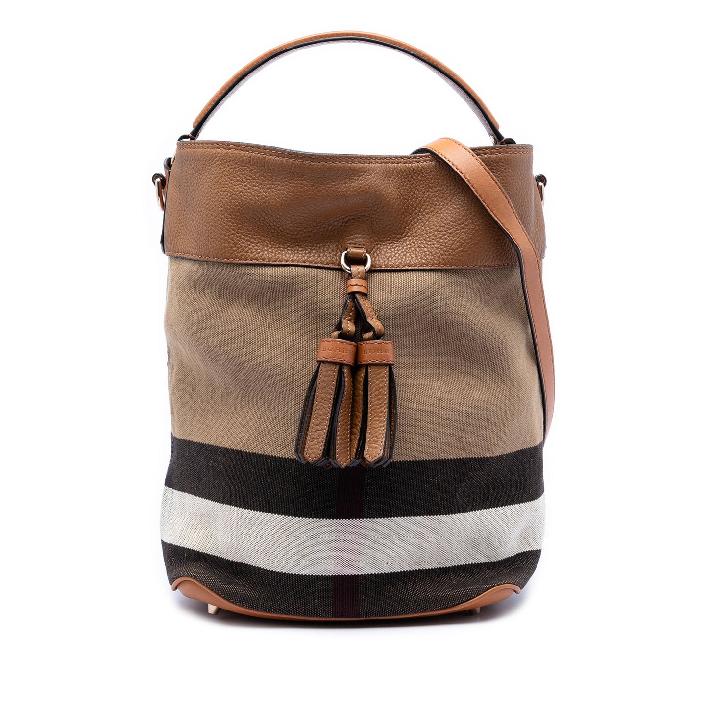 Medium Mega Check Canvas and Grained Calfskin Ashby Tassel Bucket Bag