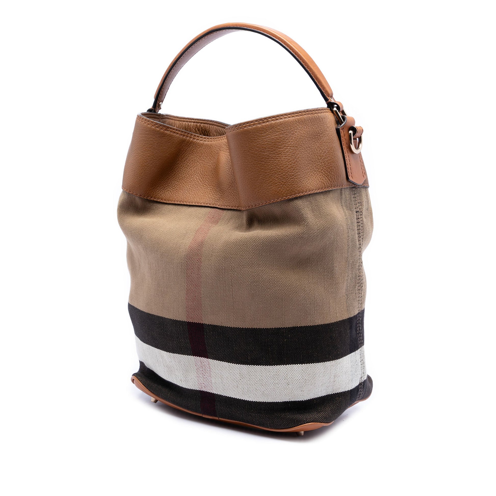 Medium Mega Check Canvas and Grained Calfskin Ashby Tassel Bucket Bag