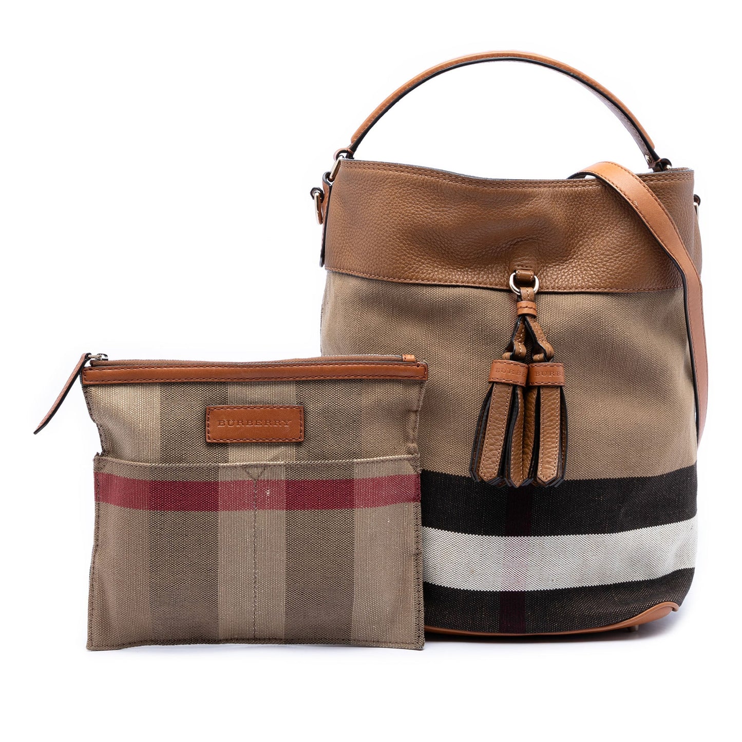 Medium Mega Check Canvas and Grained Calfskin Ashby Tassel Bucket Bag